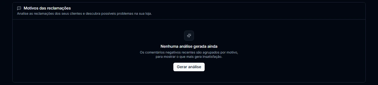Bloco de motivos das reclamações antes da primeira análise, com o botão Gerar análise
